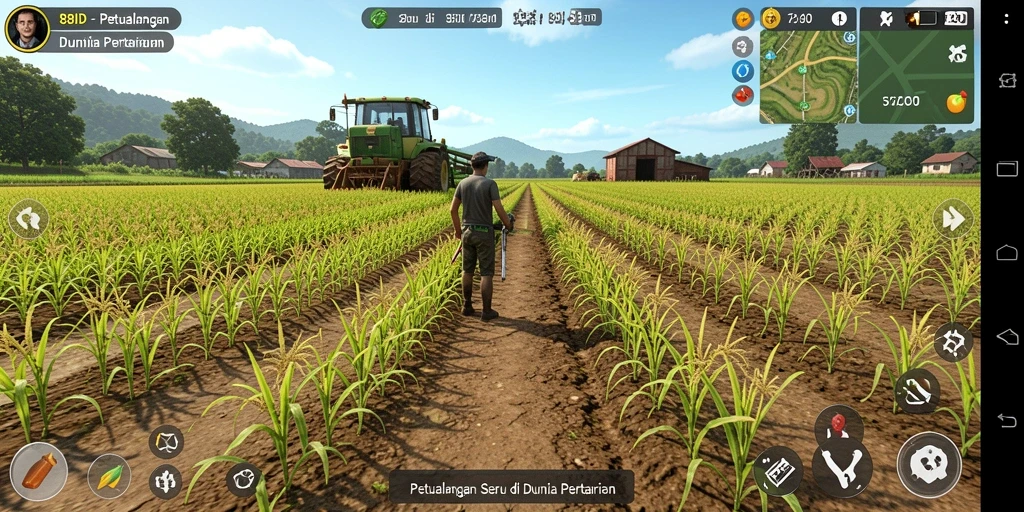 Gameplay seru dengan pemandangan ladang hijau di 88ID.