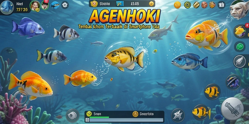 Screenshot gameplay AGENHOKI menampilkan aksi menembak ikan yang seru.
