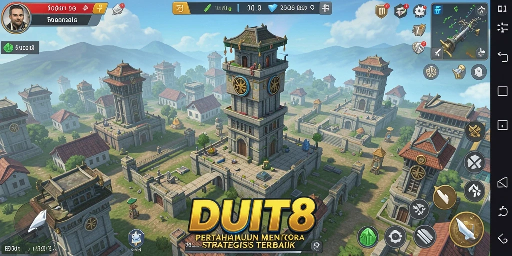 Tampilan gameplay menara strategis dalam DUIT8 yang menarik.