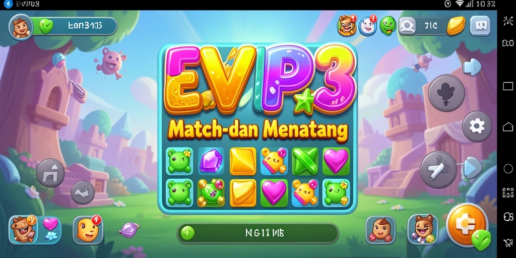 Screenshot EVIP3 menunjukkan momen seru permainan Match-3.