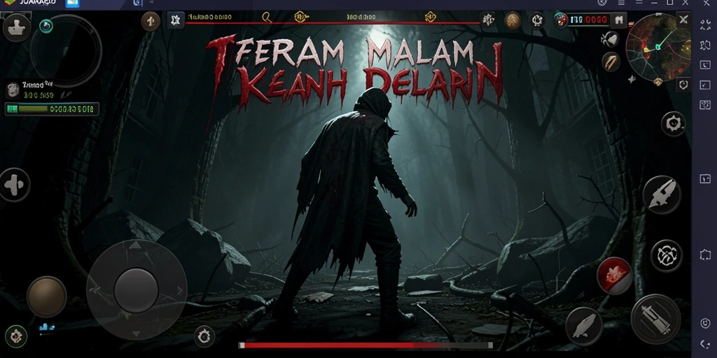 Tampilan gameplay JUARAGO yang penuh ketegangan dan suasana horor.