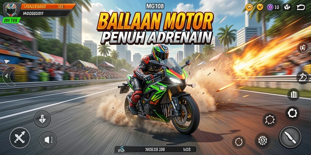 Screenshot dari gameplay MG108 yang mendebarkan dengan balapan motor.
