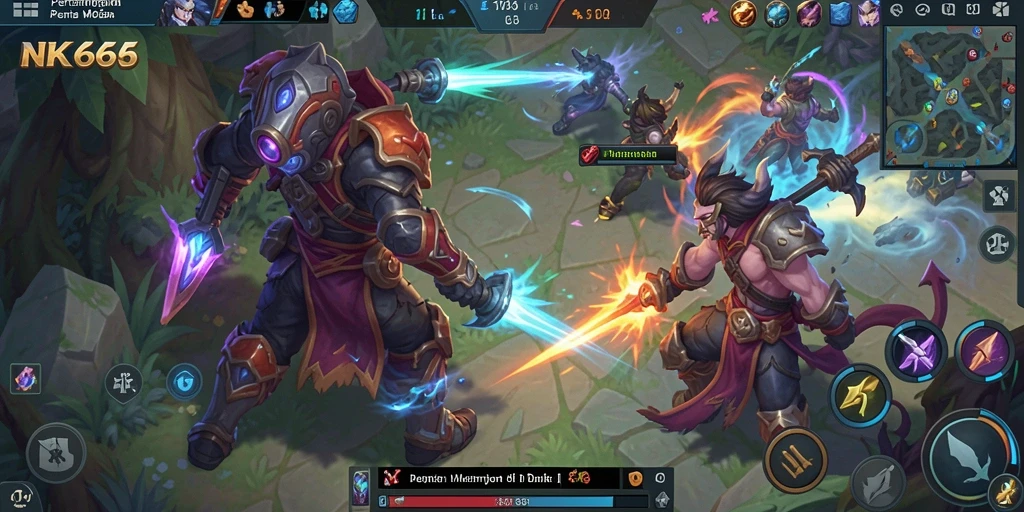 Gameplay NK666 yang penuh aksi dalam pertarungan MOBA.