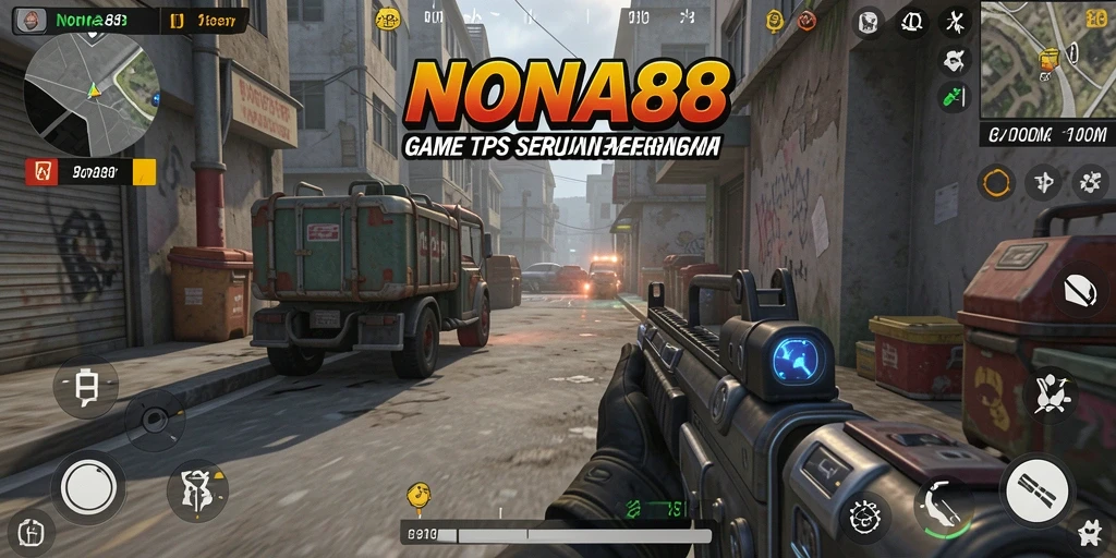 Tampilan gameplay NONA88 yang intens dalam aksi TPS.