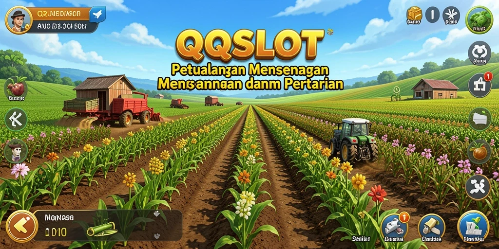 Screenshot gameplay QQSLOT yang menunjukkan aktivitas bertani.