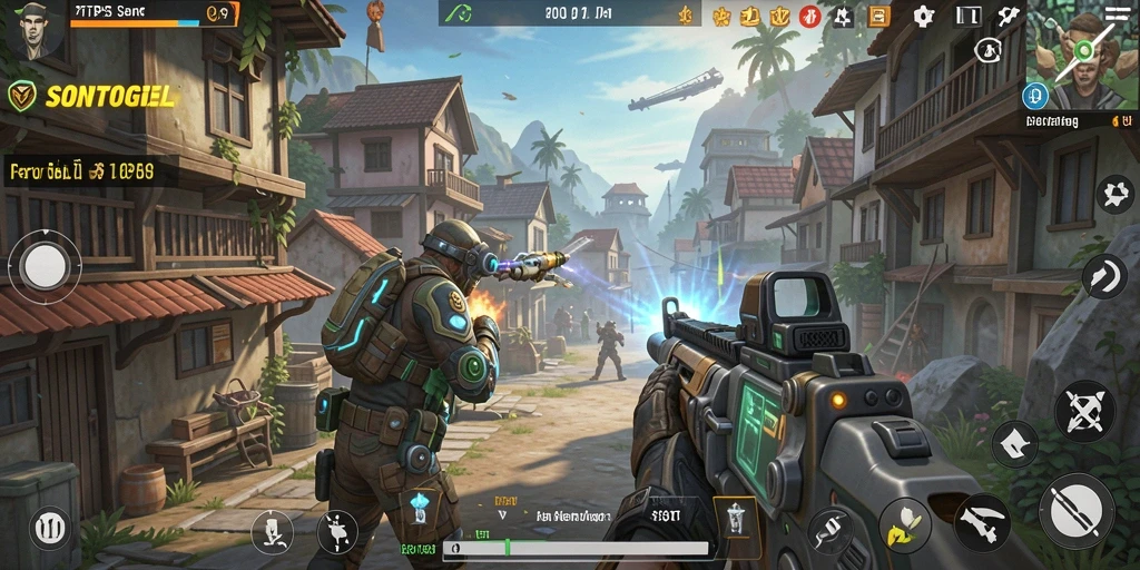 Screenshot gameplay SONTOGEL yang menampilkan aksi tembak-menembak yang seru.
